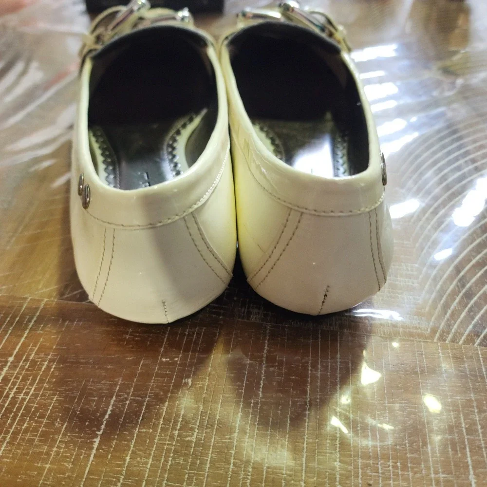 Michael‎ Shannon Plato Cream Patent Leather Double Buckle Loafers Flats Mens 9M